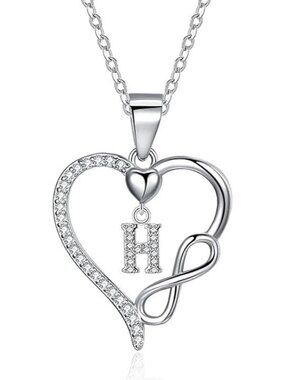 Letter H Dainty 925 Sterling Silver Infinity Heart Initial Necklace